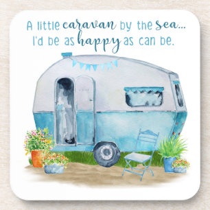Dessous-de-verre Rétro caravane vintage bleue mignonne de campeur