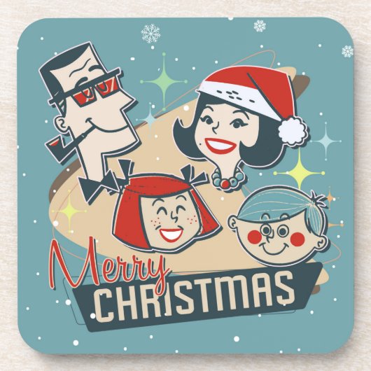 Dessous-de-verre Retro Famille Joyeux Noël Joyeux Nouvel An (Devant)