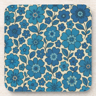 Dessous de verre rétro floral bleu en liège au dos