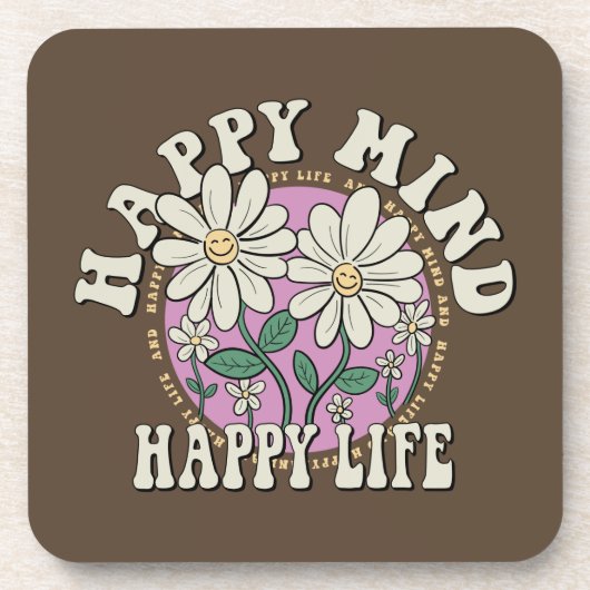 Dessous-de-verre Retro Happy Mind Happy Life (Devant)