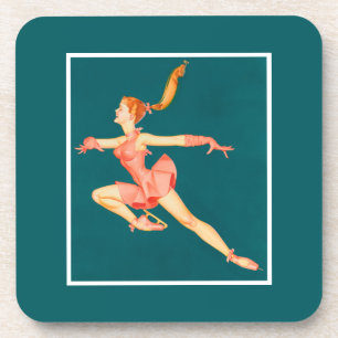 Dessous-de-verre Retro Image of A Figure Skater In A Pink Outfit