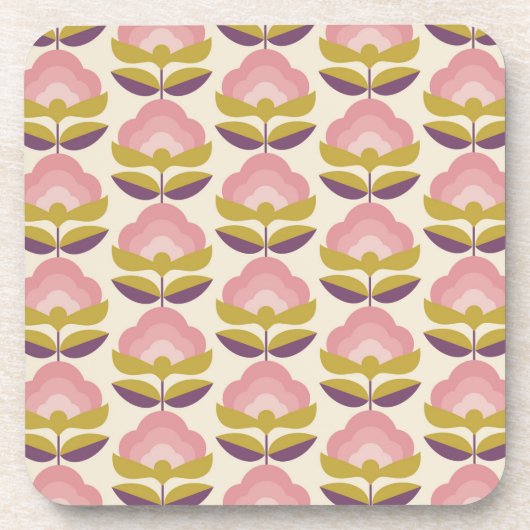 Dessous-de-verre Rétro motif floral rose et pourpre (Devant)