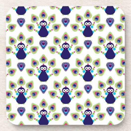 Dessous-de-verre rétro paon exotique de l'Inde (Devant)