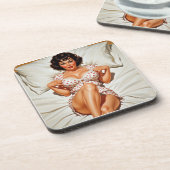 Dessous-de-verre Retro Pin-up Girl avec Red Polka Dot PJ's (Côté gauche)