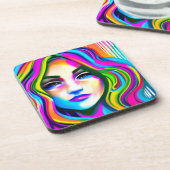 Dessous-de-verre Retro Portrait d'une femme avec les cheveux arc-en (Côté gauche)