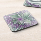 Dessous-de-verre Rêve de fleurs, Abstrait violet vert Fractal Art (Côté gauche)