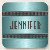 Dessous-de-verre Revêtement métallique Turquoise vert design en alu (Devant)