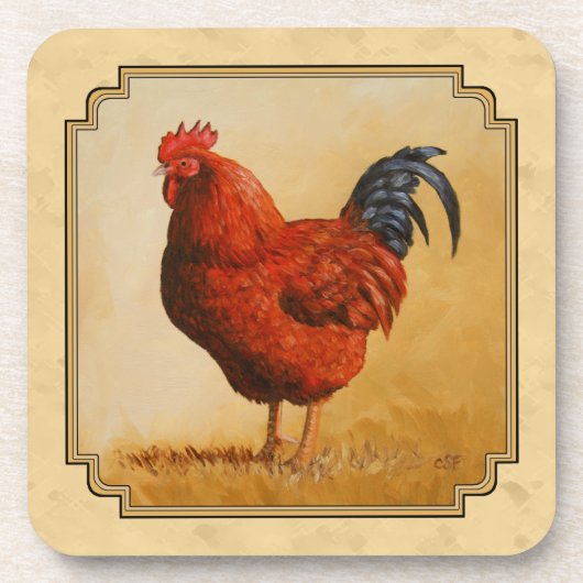Dessous-de-verre Rhode Island Red Rooster Yellow Arrière - plan (Devant)
