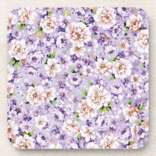 Dessous-de-verre Riche motif floral avec fleurs violettes et roses