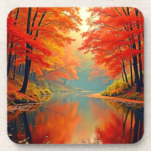 Dessous-de-verre Rivière forestière d'automne