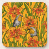 Dessous-de-verre Robins et fleurs de lys, orange et vert (Devant)