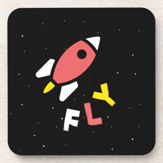 Dessous-de-verre Rocket - Rouge & Jaune Pop Art Abstrait. FLY! (Devant)