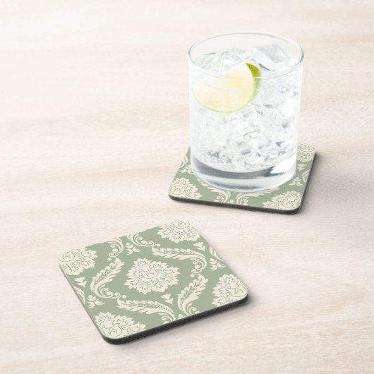 Dessous-de-verre Rococo Damask Lg Pattern Cream on Green (Côté Droit)