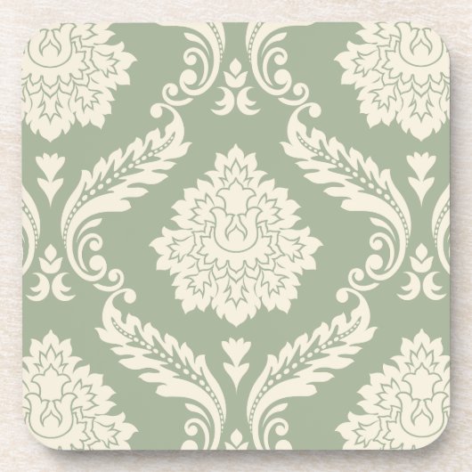 Dessous-de-verre Rococo Damask Lg Pattern Cream on Green (Devant)