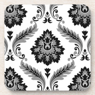 Dessous-de-verre Rococo Damassé Grand Motif Gris Noir Blanc
