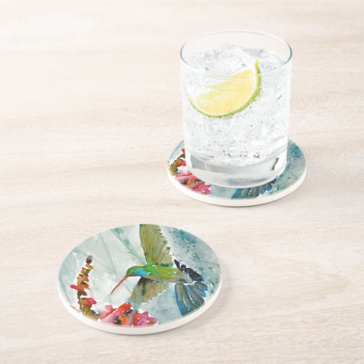 Dessous de verre rond de grès de colibri et de Sna (Côté)