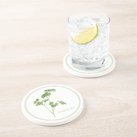 DESSOUS DE VERRE rond de grès PARSLEY FRAIS (+text (Côté)