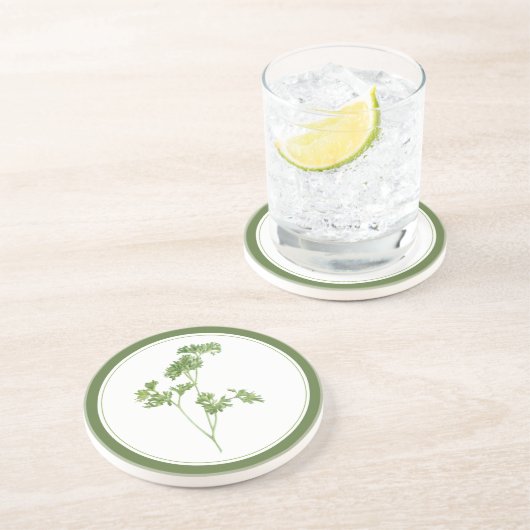 DESSOUS DE VERRE rond de grès PARSLEY FRAIS -texte (Côté)