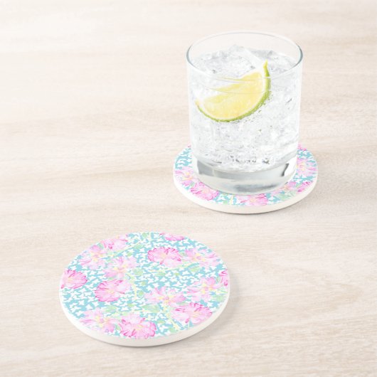 Dessous de verre rond de grès, Roses et papillons (Côté)