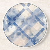 Dessous de verre rond en grès à carreaux bleu doux (Devant)