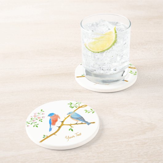 Dessous de verre rond en grès blanc avec merlebleu (Côté)