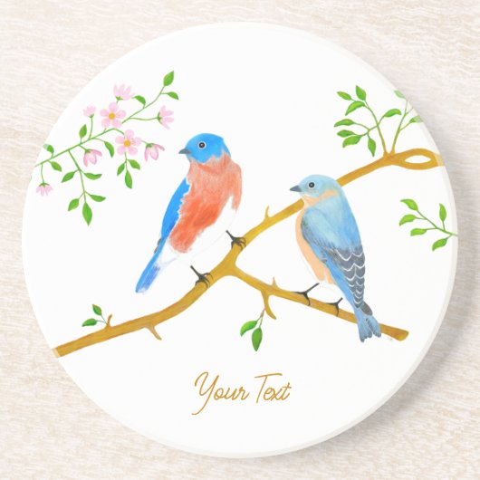 Dessous de verre rond en grès blanc Bluebirds (Devant)