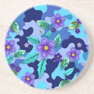 Dessous de verre rond en grès bleu camouflage