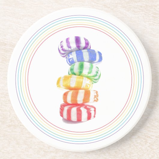 DESSOUS DE VERRE rond en grès rond CANDY RAINBOW (Devant)