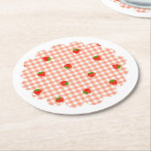 DESSOUS-DE-VERRE ROND EN PAPIER いちご&ギンガムチェック(サーモンピンク)    (Incliné)