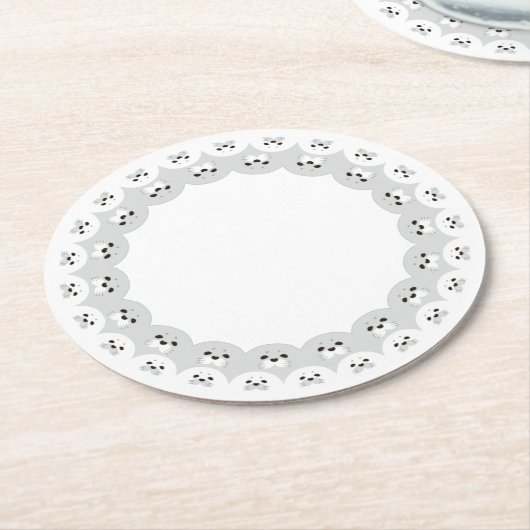 DESSOUS-DE-VERRE ROND EN PAPIER ぐるっとあにまる「カワイイアザラシ親子」 (Incliné)