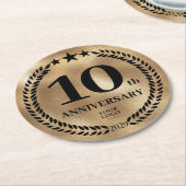 Dessous-de-verre Rond En Papier 10e anniversaire de l'entreprise Logo Gold (Incliné)