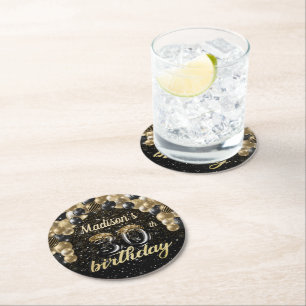 Dessous-de-verre Rond En Papier 30e anniversaire personnalisé Black Gold