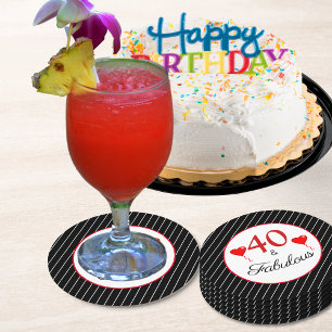 Dessous-de-verre Rond En Papier 40 & Fabuleux Rouge 40e Anniversaire Noir Blanc Bl