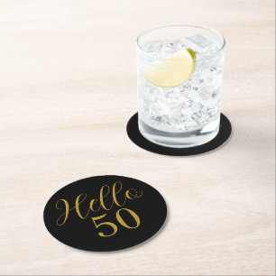 Dessous-de-verre Rond En Papier 50e anniversaire Black Gold Anniversaire