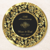 Dessous-de-verre Rond En Papier 50e anniversaire du Mariage noir et or (Devant)