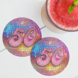Dessous-de-verre Rond En Papier 50e anniversaire Gold Pink Parties scintillant Dis