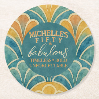 Dessous-de-verre Rond En Papier 50e anniversaire Turquoise et Gold Art déco
