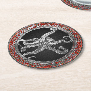 Dessous-de-verre Rond En Papier [600] Octopus d'argent sacré en posture défensive