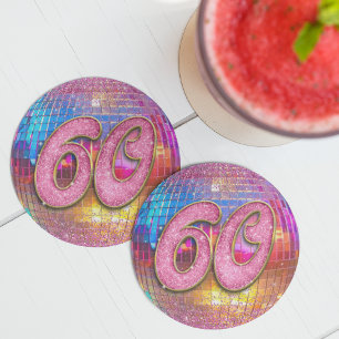 Dessous-de-verre Rond En Papier 60e fête d'anniversaire Gold rose Parties scintill