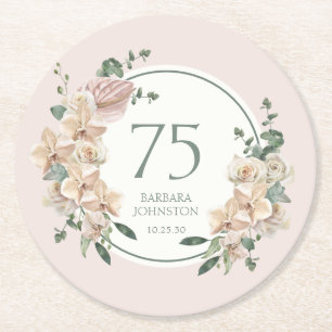 Dessous-de-verre Rond En Papier 75e Anniversaire Floral Tropical