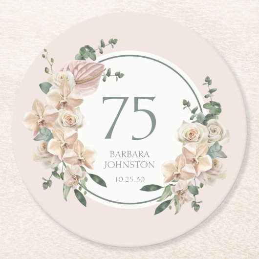 Dessous-de-verre Rond En Papier 75e anniversaire Tropical Floral (Devant)