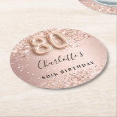 Dessous-de-verre Rond En Papier 80e anniversaire rose or nom (Incliné)