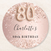 Dessous-de-verre Rond En Papier 80e anniversaire rose or nom (Devant)
