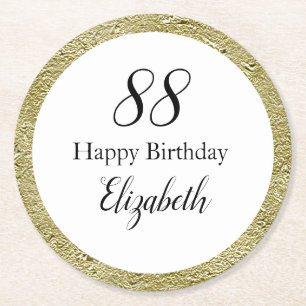 Dessous-de-verre Rond En Papier 88e Anniversaire Noir Blanc et Or 