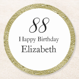 Dessous-de-verre Rond En Papier 88e Anniversaire Noir Blanc et Or