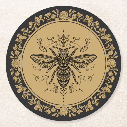 Dessous-de-verre Rond En Papier Abeille noire (Devant)