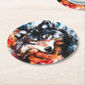 Dessous-de-verre Rond En Papier Abstract Wild Spirit Wolf (Incliné)
