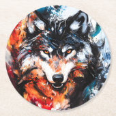 Dessous-de-verre Rond En Papier Abstract Wild Spirit Wolf (Devant)