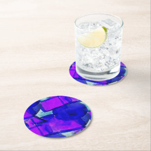 Dessous-de-verre Rond En Papier abstrait dynamique 'Blue & Purple'