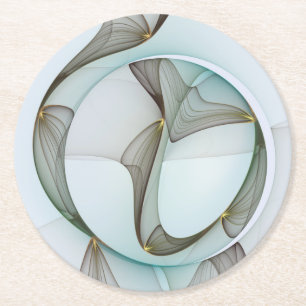 Dessous-de-verre Rond En Papier Abstrait Turquoise Brown Gold Elegance